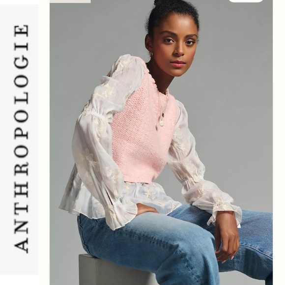 NWT Anthropologie Pink Layered Sweater Vest Blouse xxs - Picture 3 of 14
